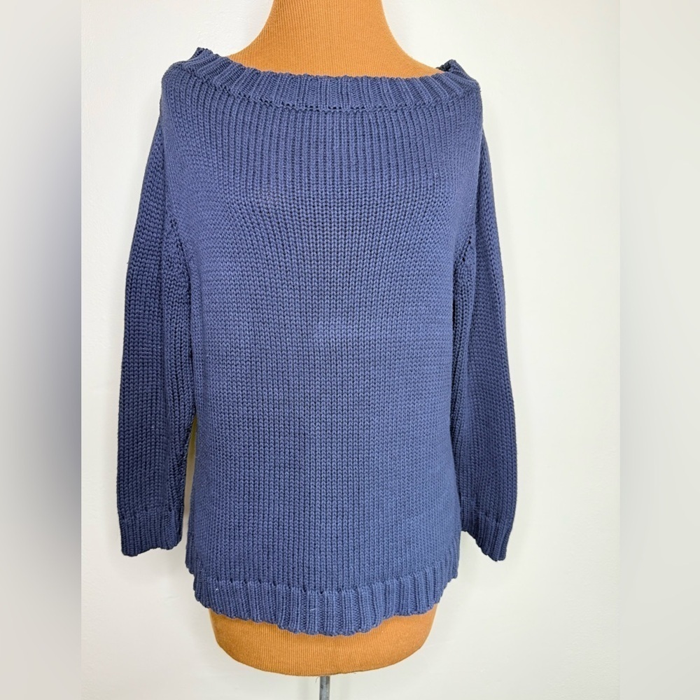 Valerie Stevens Navy Blue Boatneck Knit Sweater Long Sleeves Size Large